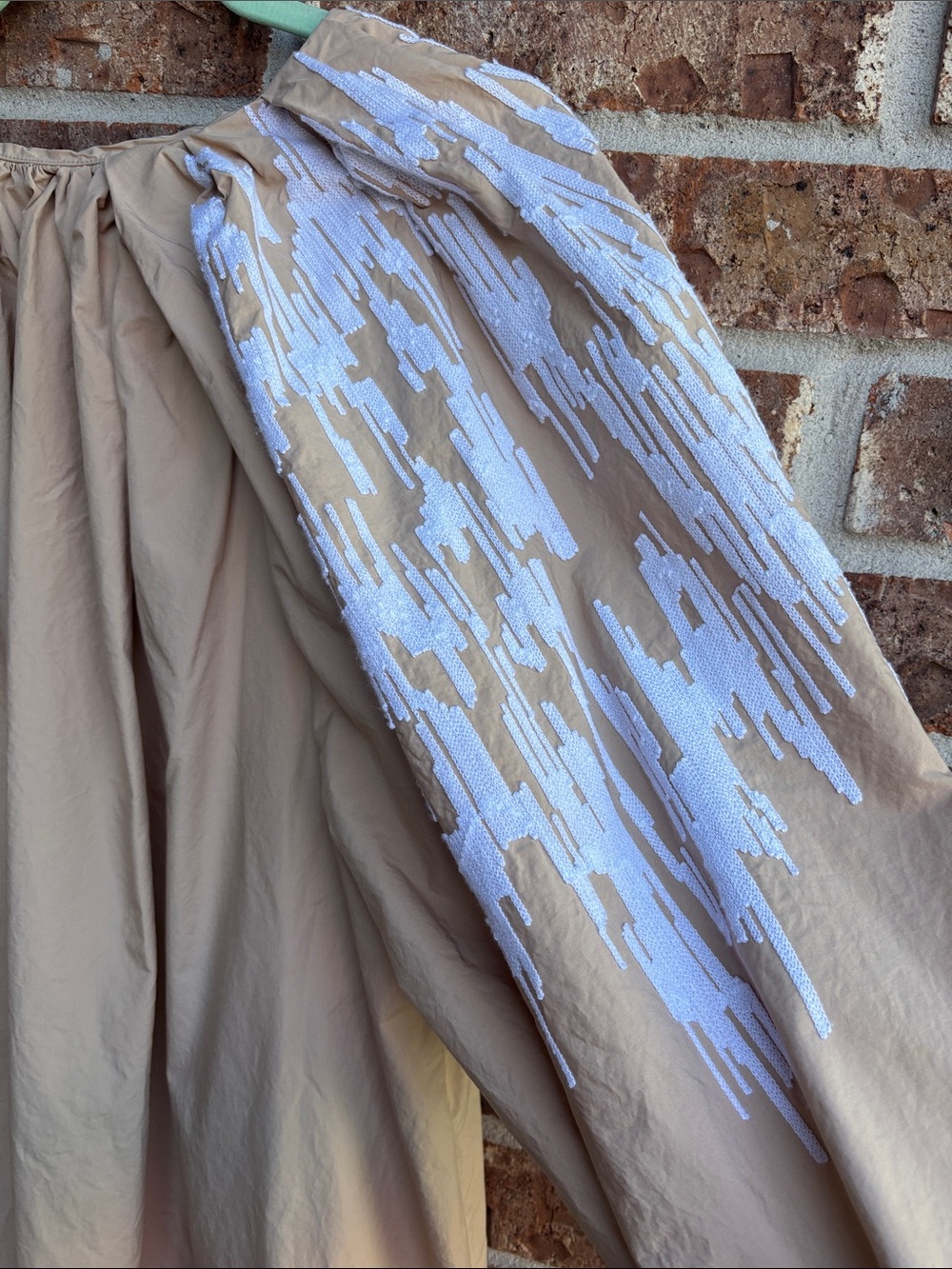 COS Beige puff Sleeve Midi Dress with White Embroidered Shoulders - Picture 9 of 11